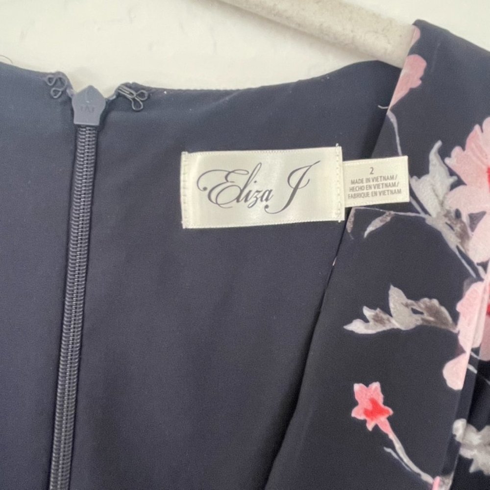 Eliza J Hi-Low Faux Wrap Belted Floral Navy Pink Maxi Dress | 2 - Picture 11 of 13
